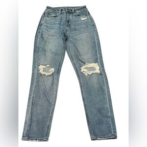 American Eagle Light Wash Ripped Mom Jeans High Rise Comfort Stretch Size 00